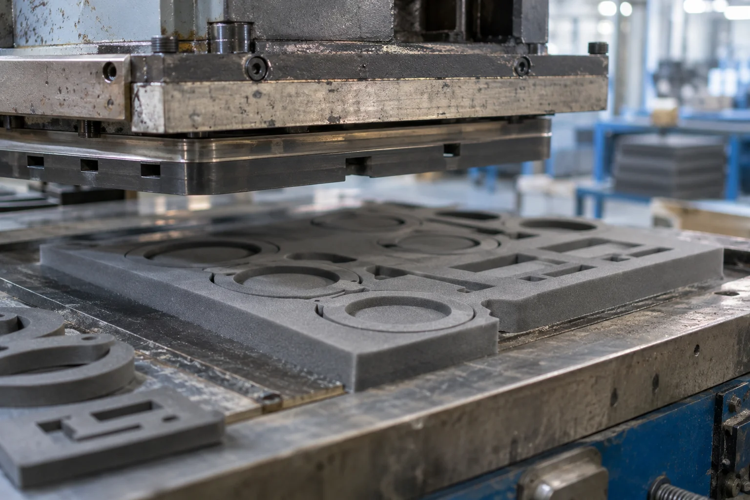 Steel rule die cutting press cutting foam gaskets