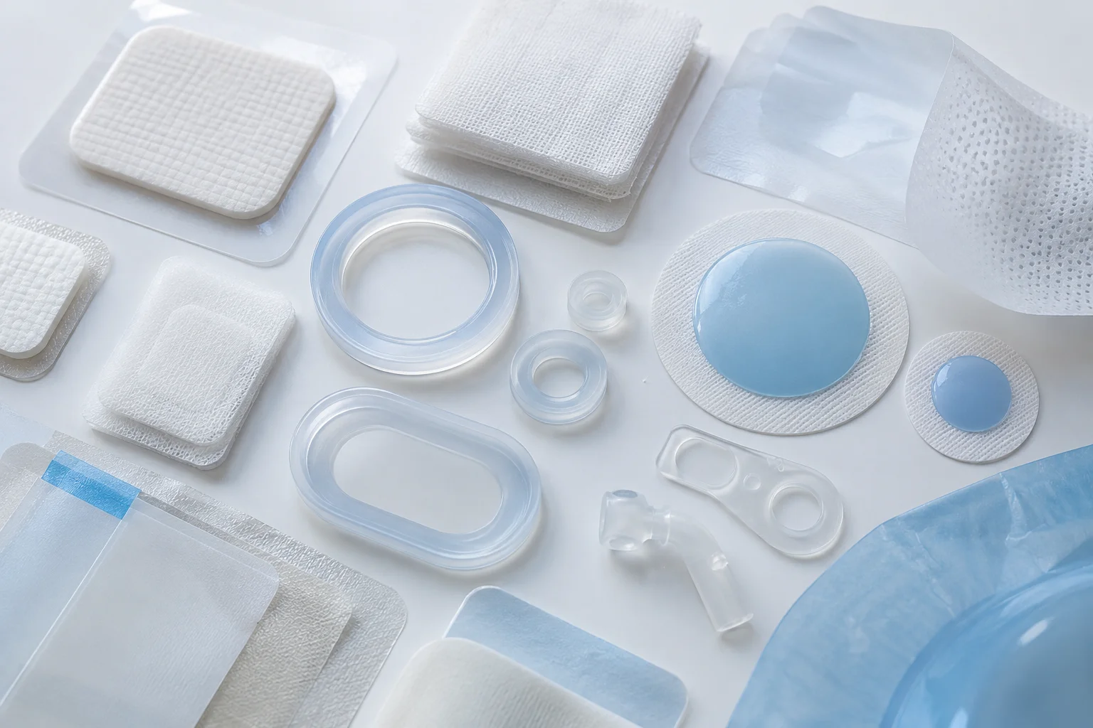 Die-cut medical gaskets, wound care layers and electrode pads